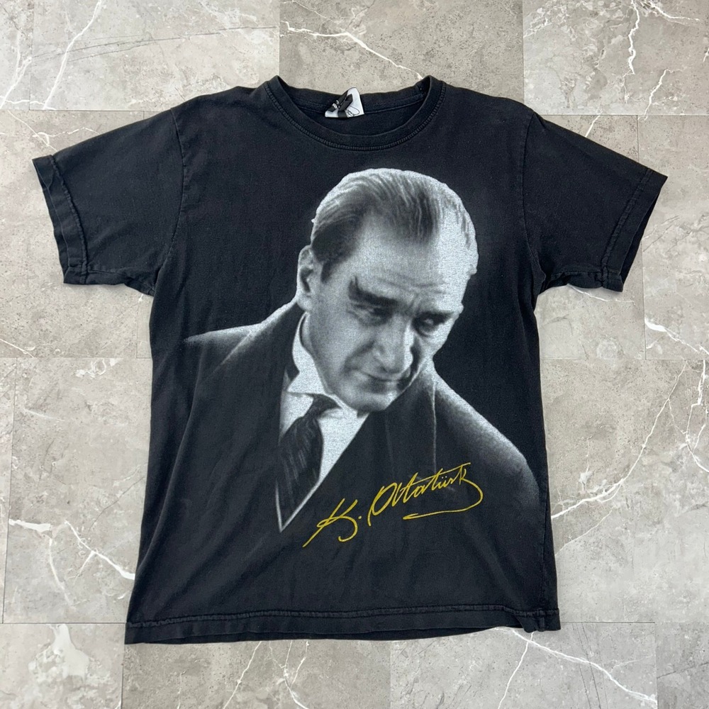 Vintage Mustafa Kemal Graphic Tee Mens XL Short Sleeve Art Shirt 1881 Black